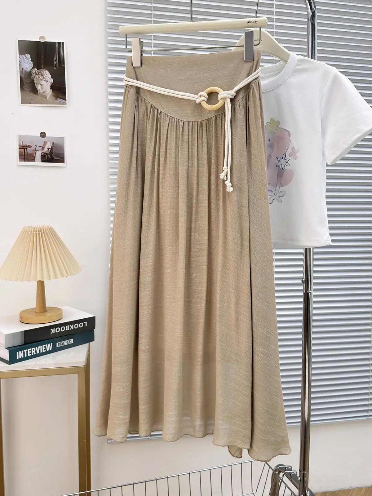 With Belt Drapey Zen Cotton Linen Skirt Large Hem — feature 13