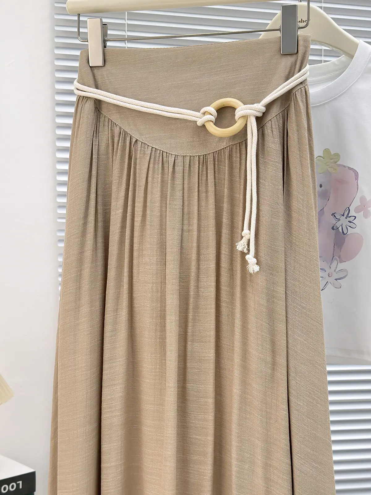With Belt Drapey Zen Cotton Linen Skirt Large Hem — feature 5