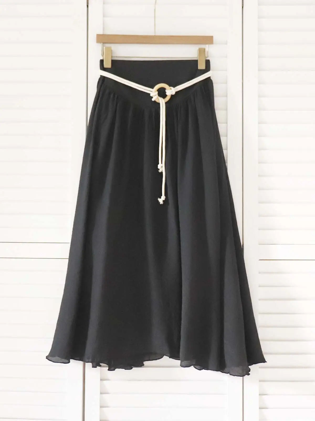 With Belt Drapey Zen Cotton Linen Skirt Large Hem - Image 2