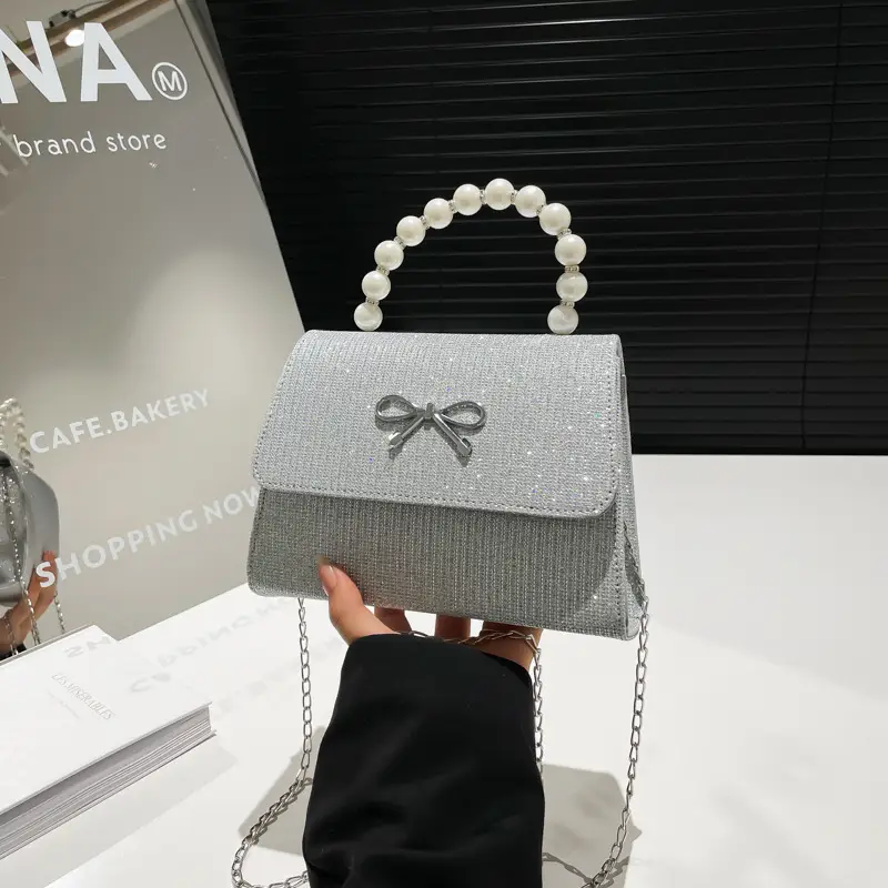 Shiny Pearl Bow Shoulder Bag for Women - Image 5