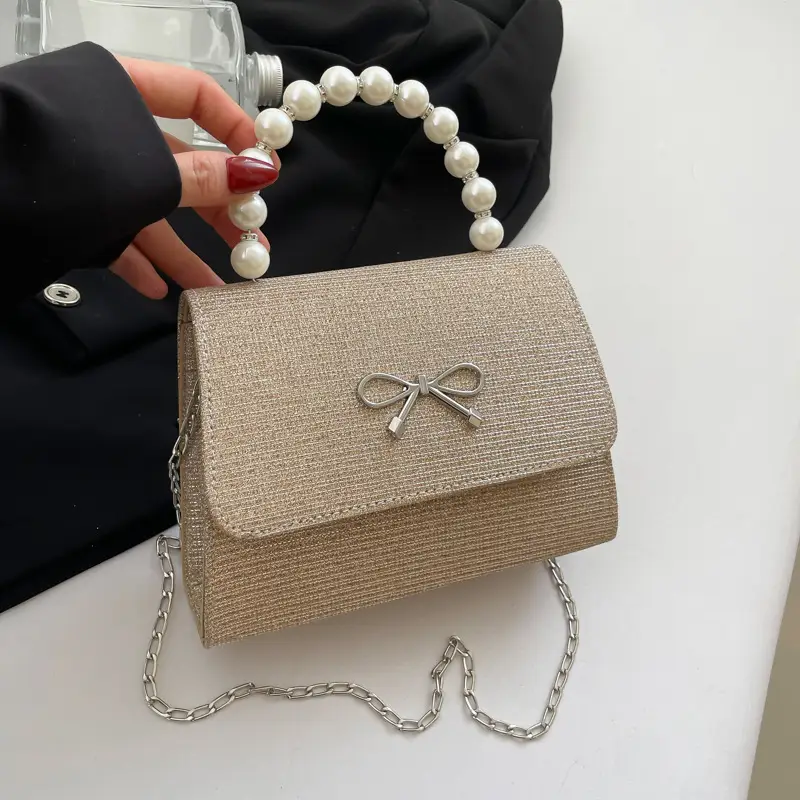Shiny Pearl Bow Shoulder Bag for Women - Image 2