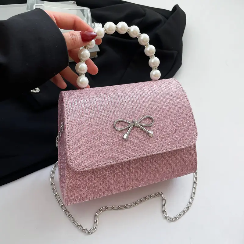 Shiny Pearl Bow Shoulder Bag for Women - Image 3