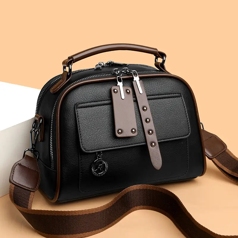 Brown Leather Shoulder Bag for Women with Double Layer Design