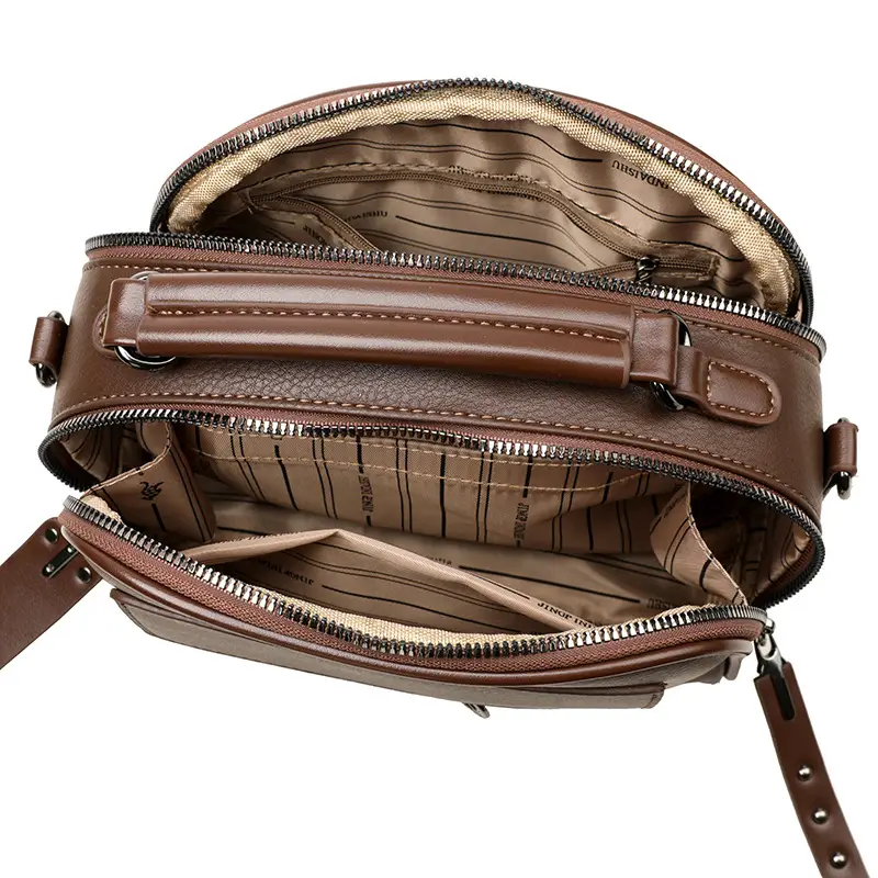 Brown Leather Shoulder Bag for Women with Double Layer Design