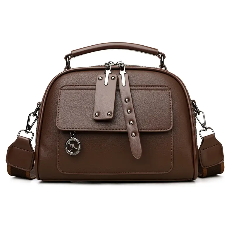 Brown Leather Shoulder Bag for Women with Double Layer Design