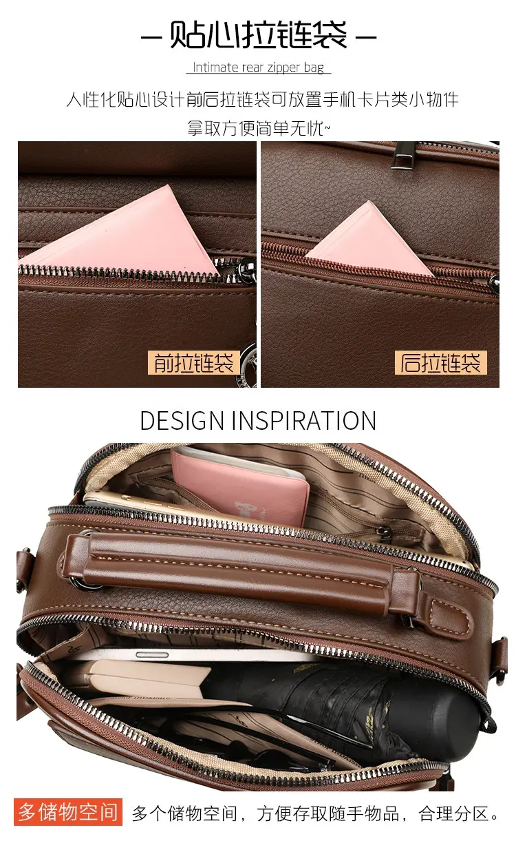 Brown Leather Shoulder Bag for Women with Double Layer Design — feature 11