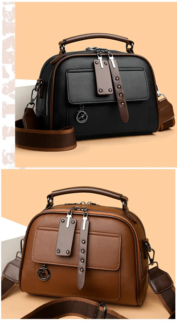 Brown Leather Shoulder Bag for Women with Double Layer Design — feature 12
