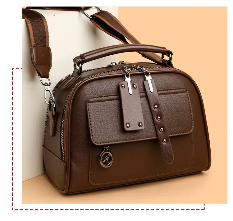 Brown Leather Shoulder Bag for Women with Double Layer Design — feature 13