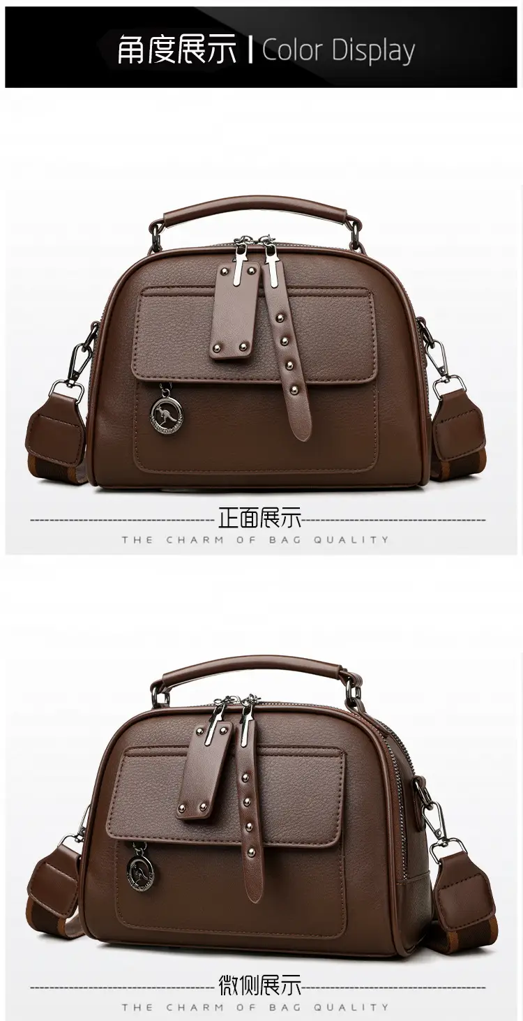 Brown Leather Shoulder Bag for Women with Double Layer Design — feature 15