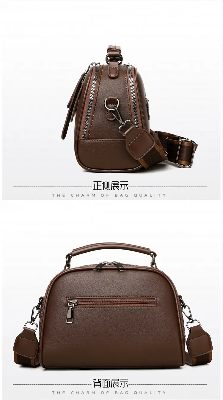 Brown Leather Shoulder Bag for Women with Double Layer Design — feature 16
