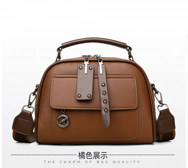 Brown Leather Shoulder Bag for Women with Double Layer Design — feature 19