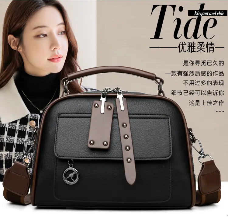 Brown Leather Shoulder Bag for Women with Double Layer Design — feature 2