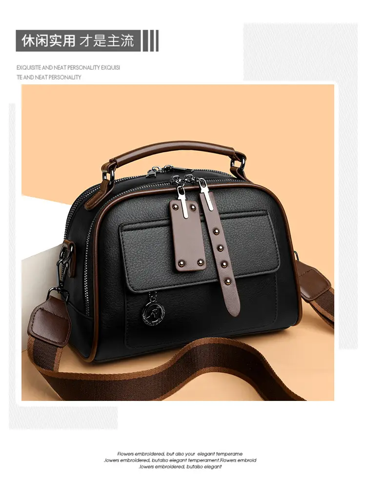 Brown Leather Shoulder Bag for Women with Double Layer Design — feature 8