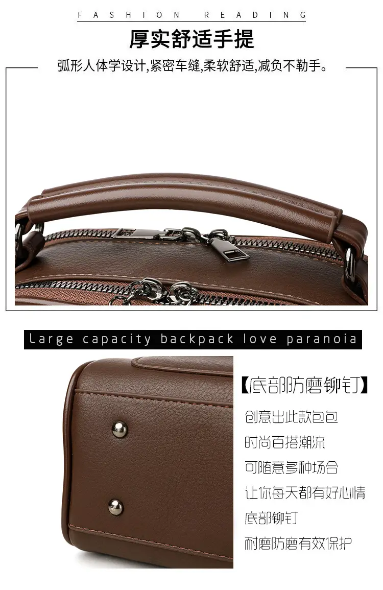 Brown Leather Shoulder Bag for Women with Double Layer Design — feature 9