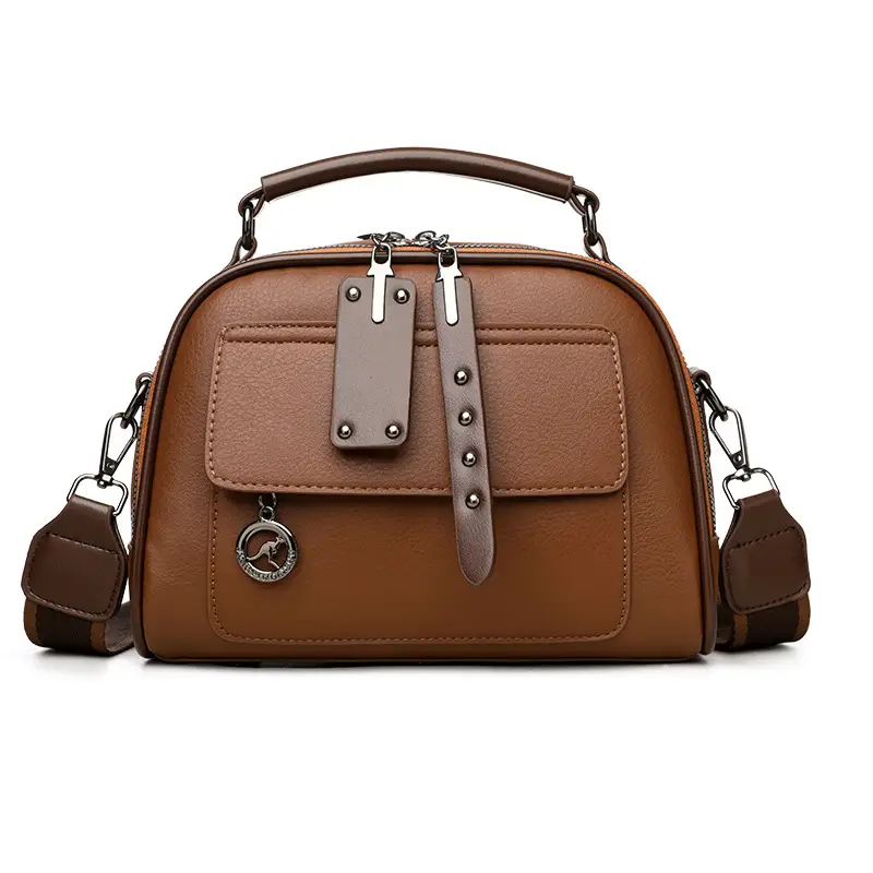 Brown Leather Shoulder Bag for Women with Double Layer Design