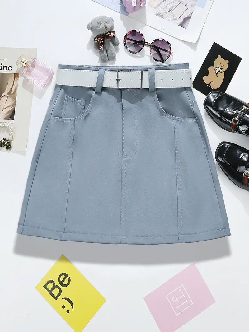 Women's Light Blue High Waist Belted Skirt 2025 - Image 9
