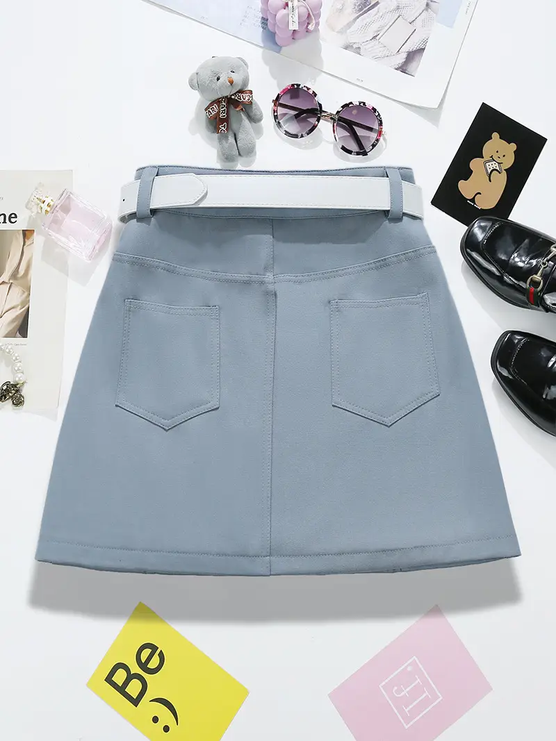 Women's Light Blue High Waist Belted Skirt 2025 — feature 12
