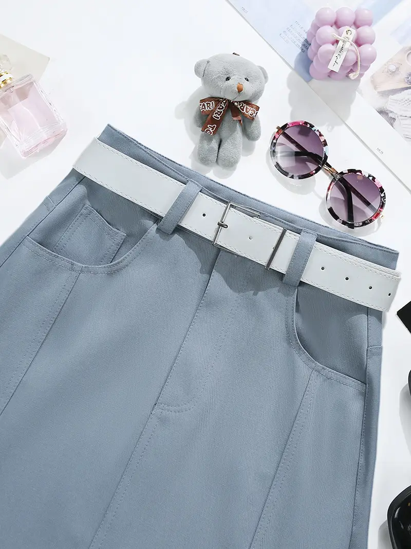 Women's Light Blue High Waist Belted Skirt 2025 — feature 5
