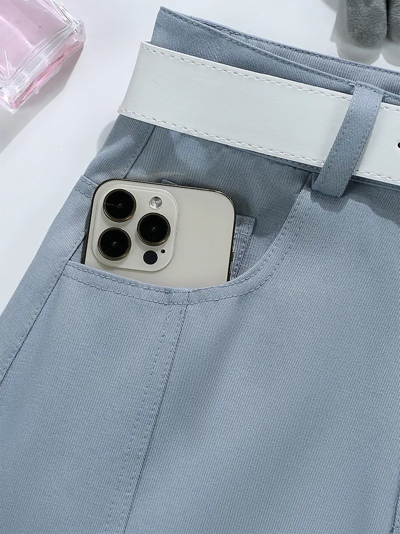 Women's Light Blue High Waist Belted Skirt 2025 — feature 8