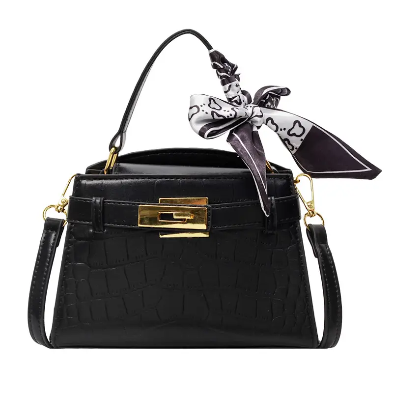 Women Croc Leather Handbag with Bow 2025 - Image 11
