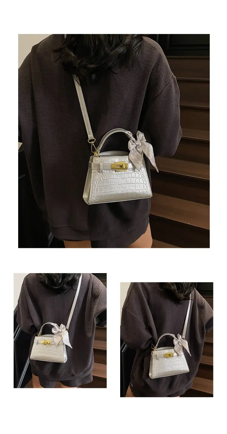 Women Croc Leather Handbag with Bow 2025 — feature 12