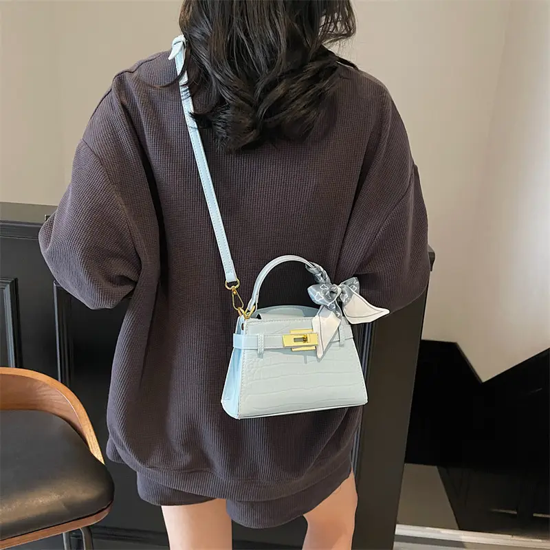 Women Croc Leather Handbag with Bow 2025 - Image 2