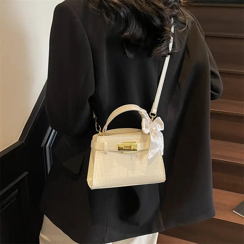 Women Croc Leather Handbag with Bow 2025 - Image 3