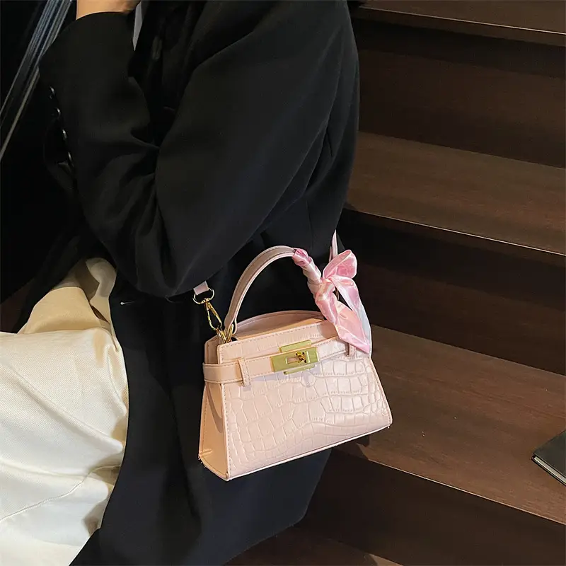 Women Croc Leather Handbag with Bow 2025 - Image 4
