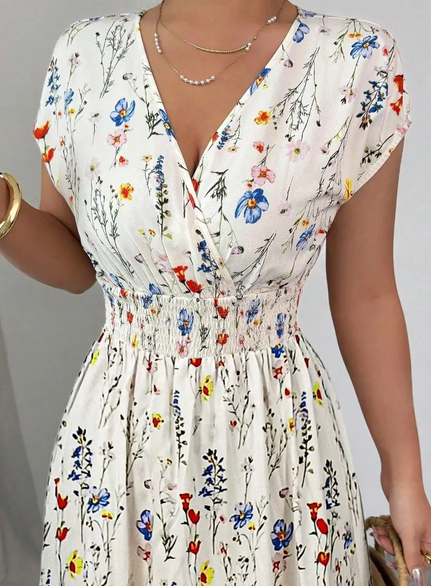 Short-sleeved Lace-up dress Amazon New Printed V-neck Long Dress Cross-border Summer Waist Women's Wear — feature 29