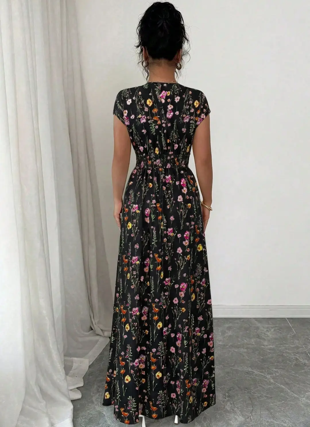 Short-sleeved Lace-up dress Amazon New Printed V-neck Long Dress Cross-border Summer Waist Women's Wear — feature 42