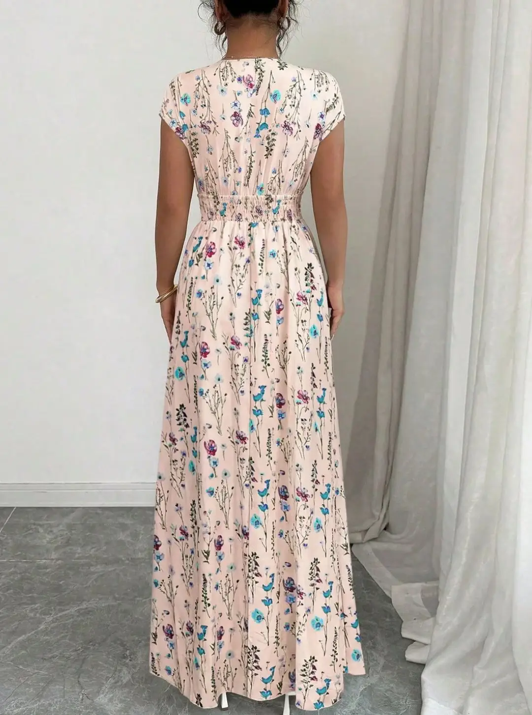 Short-sleeved Lace-up dress Amazon New Printed V-neck Long Dress Cross-border Summer Waist Women's Wear — feature 44