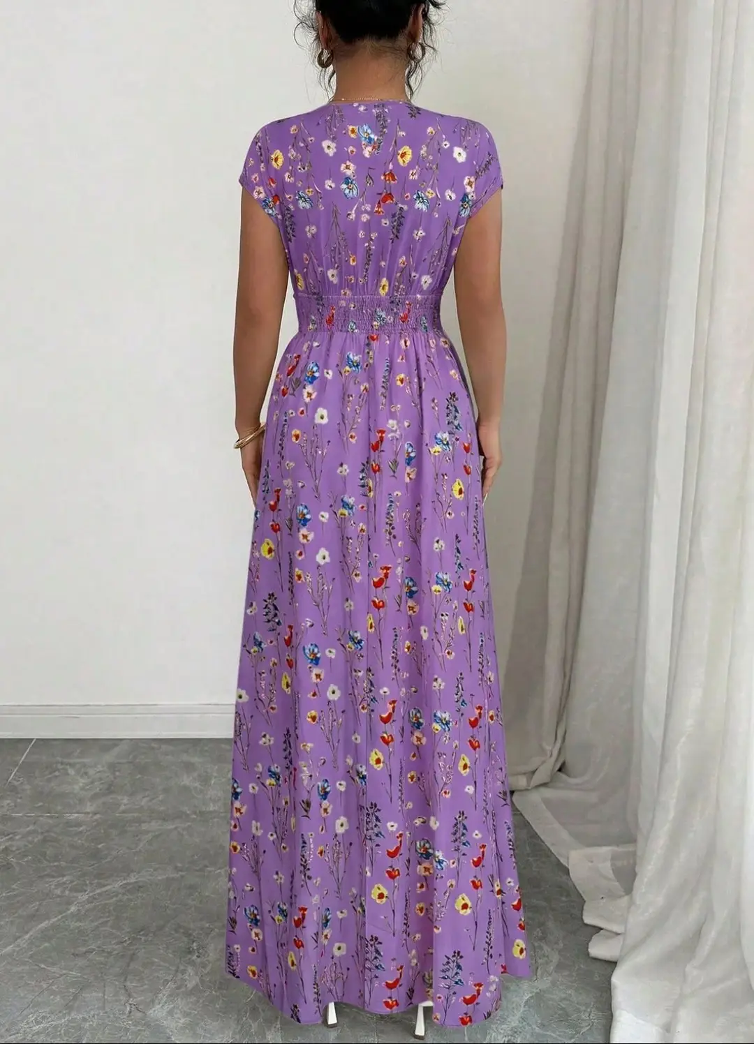 Short-sleeved Lace-up dress Amazon New Printed V-neck Long Dress Cross-border Summer Waist Women's Wear — feature 46