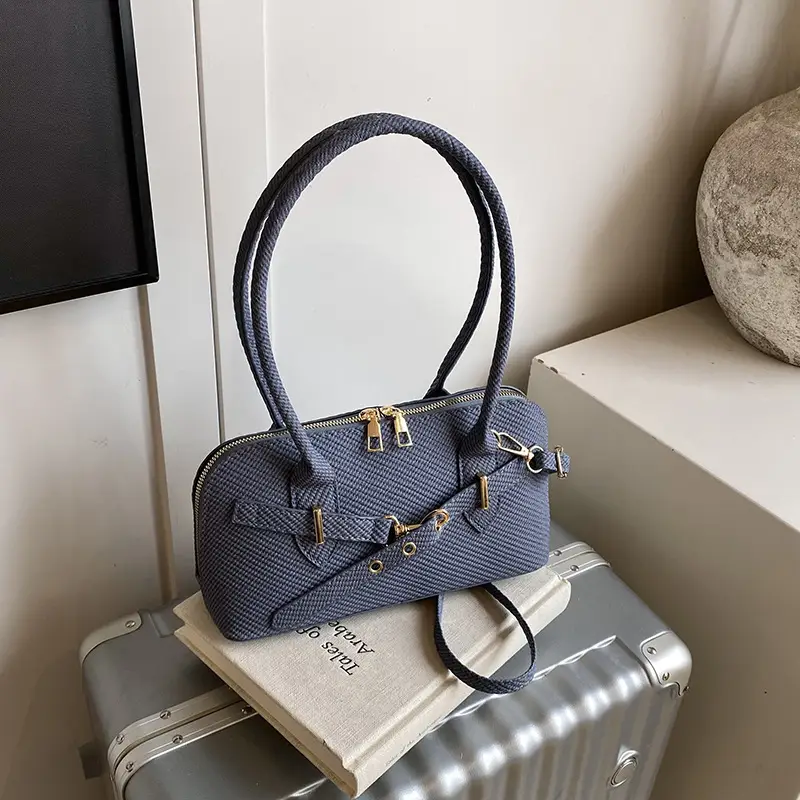 Women's Cross-Border Shoulder Bag Blue Striped Large Capacity - Image 5