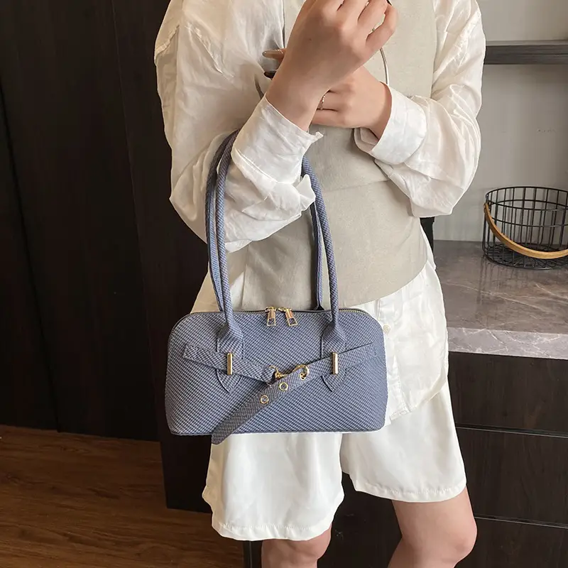 Women's Cross-Border Shoulder Bag Blue Striped Large Capacity — feature 14