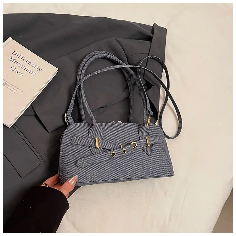 Women's Cross-Border Shoulder Bag Blue Striped Large Capacity - Image 2