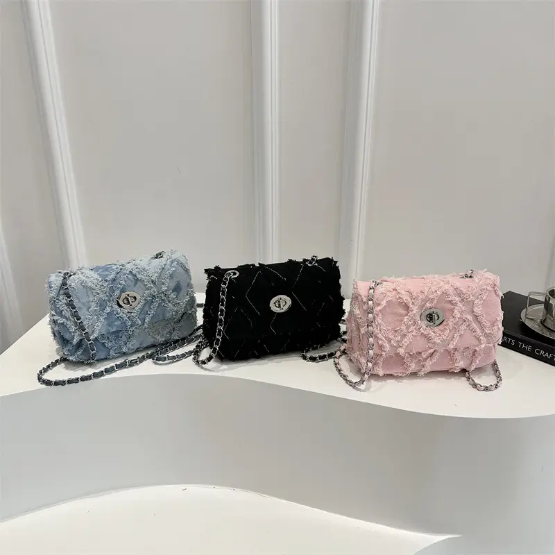 2025 Spring Shoulder Bag Denim Chain Flip Small Square - Image 4
