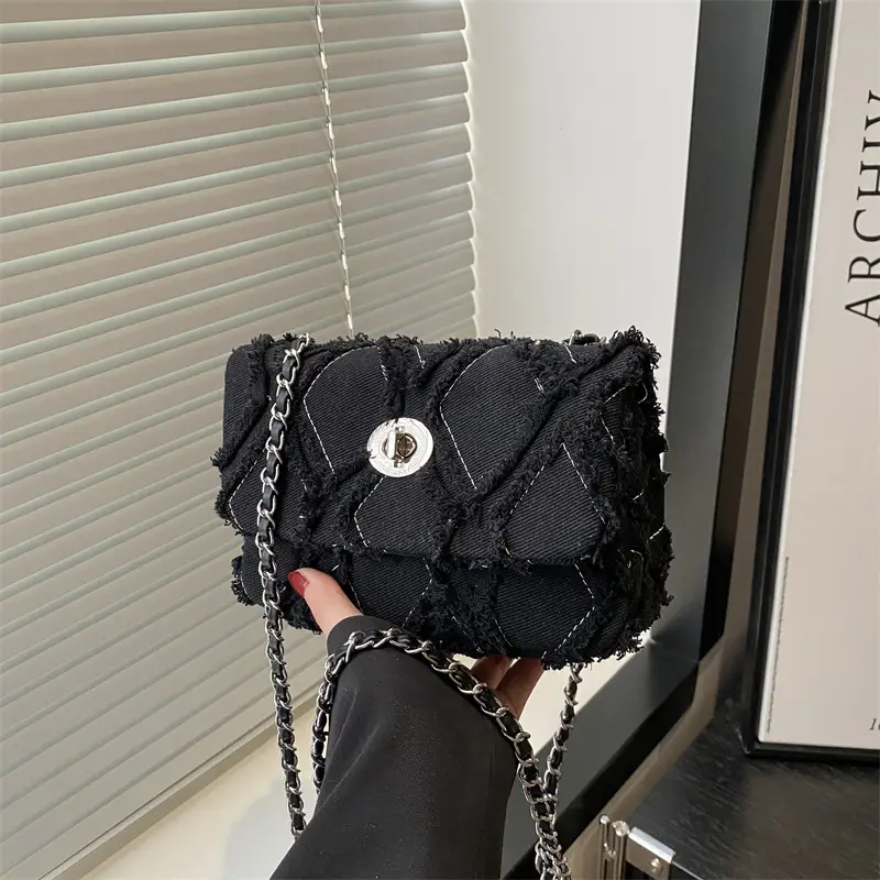 2025 Spring Shoulder Bag Denim Chain Flip Small Square - Image 6