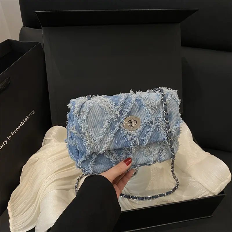 2025 Spring Shoulder Bag Denim Chain Flip Small Square - Image 7