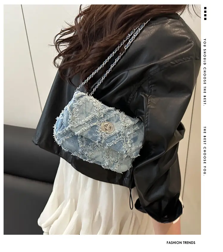 2025 Spring Shoulder Bag Denim Chain Flip Small Square — feature 1