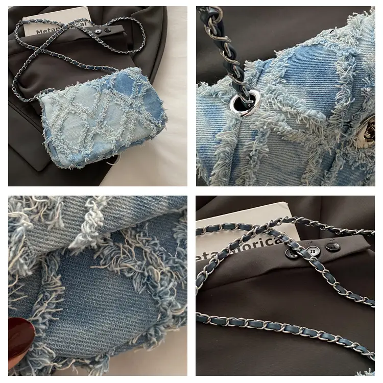 2025 Spring Shoulder Bag Denim Chain Flip Small Square — feature 7
