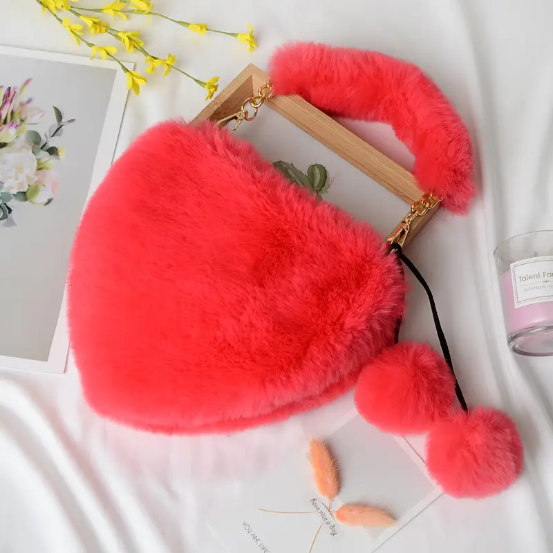 Heart Shaped Plush Bag for Women Shoulder Crossbody Large Capacity - Image 16