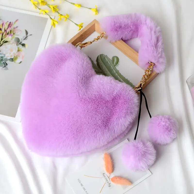 Heart Shaped Plush Bag for Women Shoulder Crossbody Large Capacity - Image 17