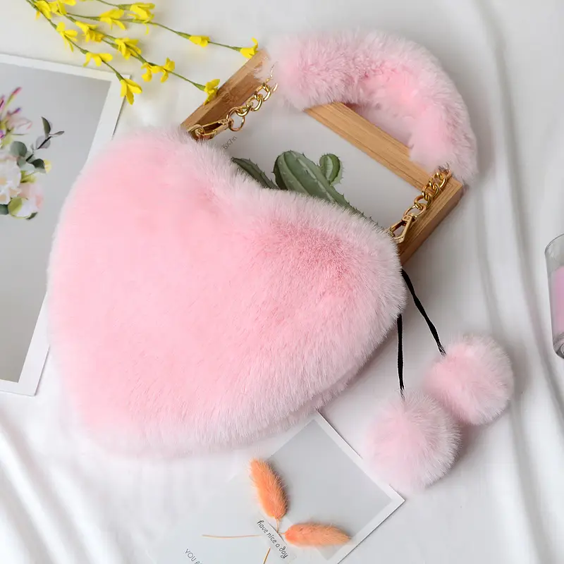 Heart Shaped Plush Bag for Women Shoulder Crossbody Large Capacity - Image 10