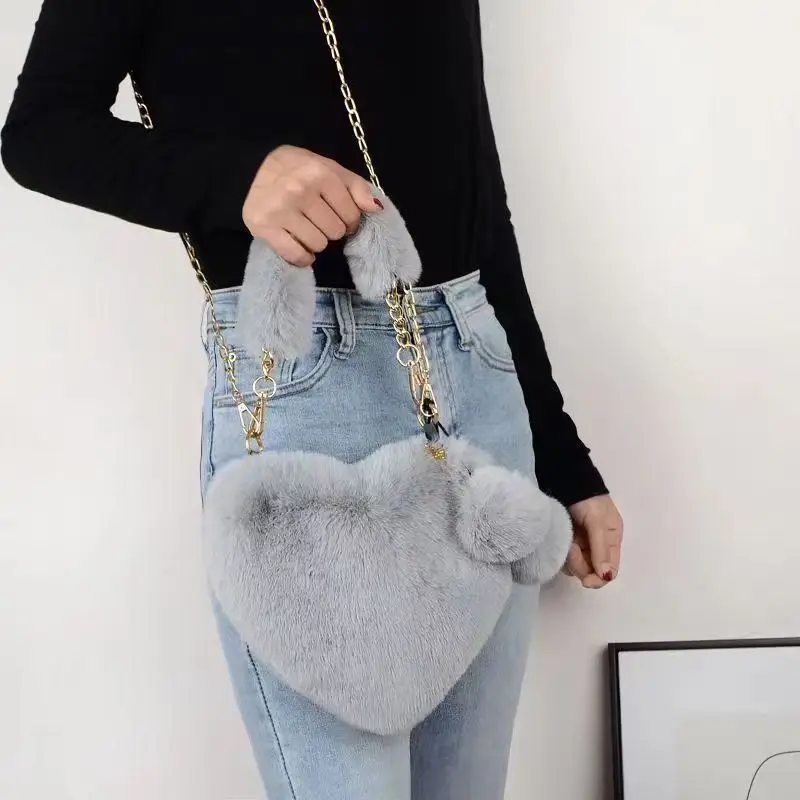 Heart Shaped Plush Bag for Women Shoulder Crossbody Large Capacity - Image 13