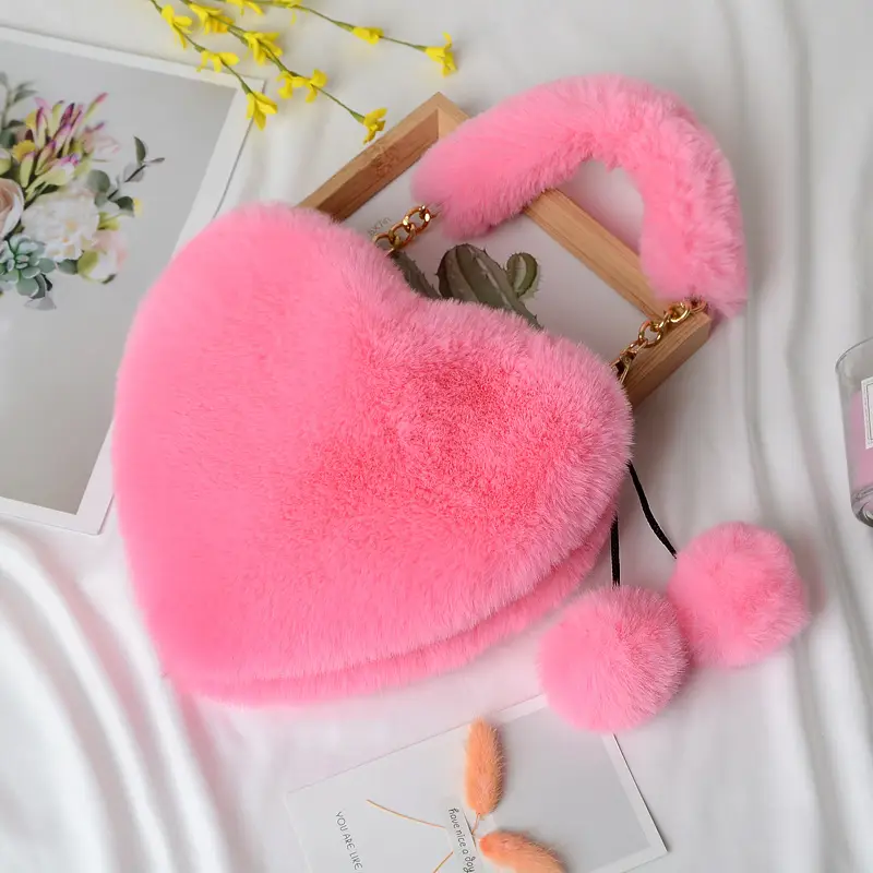 Heart Shaped Plush Bag for Women Shoulder Crossbody Large Capacity - Image 4