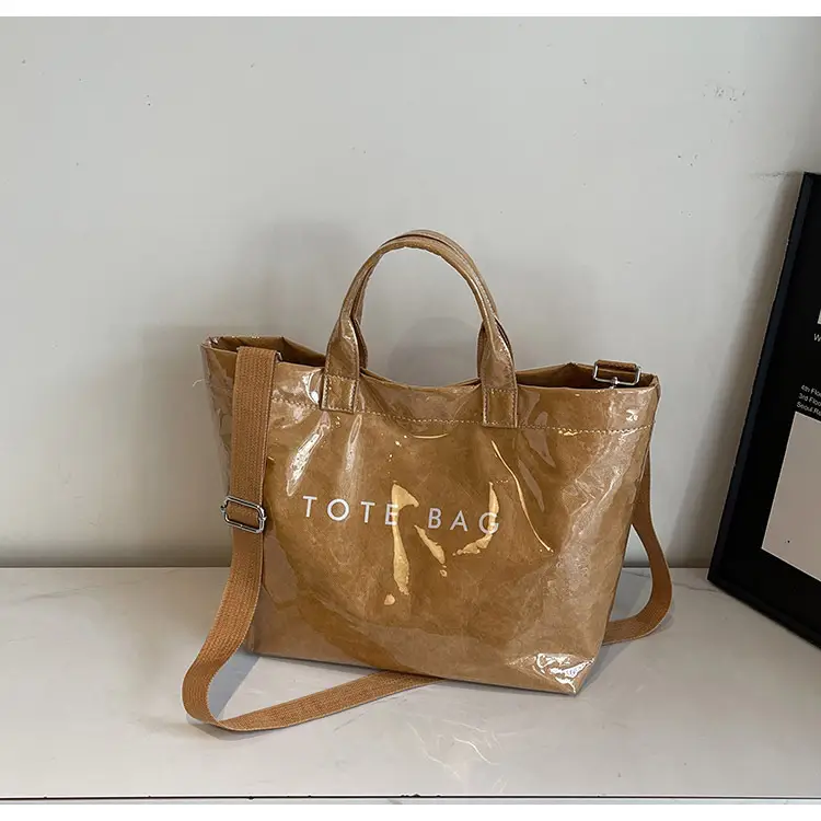 Large Capacity Kraft Paper Jelly Bag Waterproof Tote Bag — feature 14