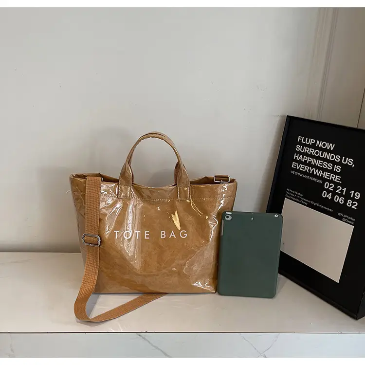 Large Capacity Kraft Paper Jelly Bag Waterproof Tote Bag — feature 15