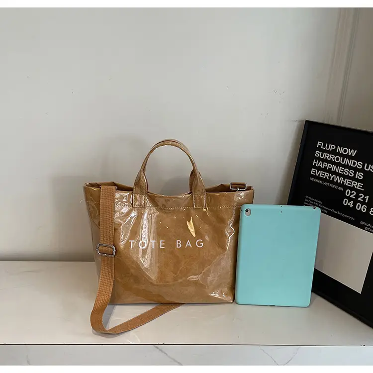 Large Capacity Kraft Paper Jelly Bag Waterproof Tote Bag — feature 16