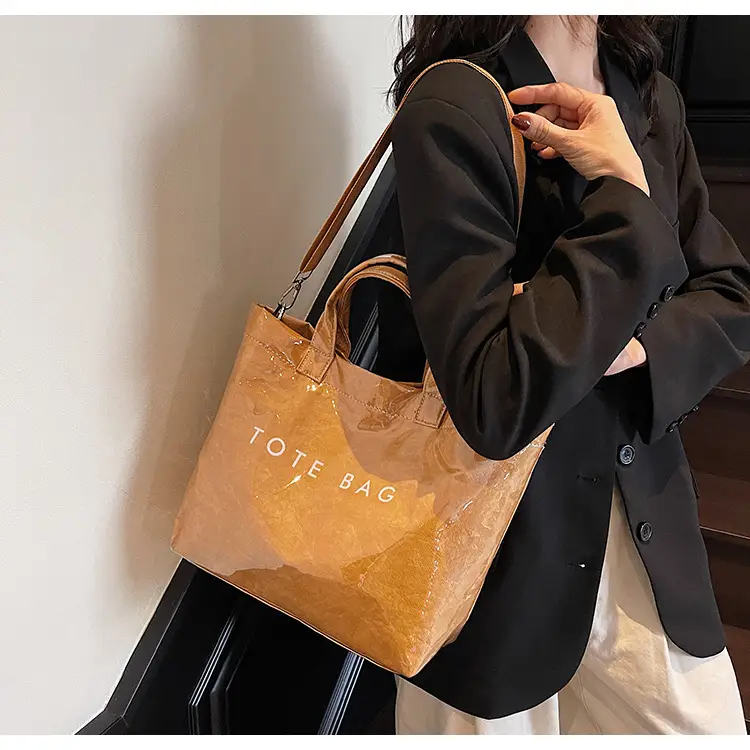 Large Capacity Kraft Paper Jelly Bag Waterproof Tote Bag — feature 22