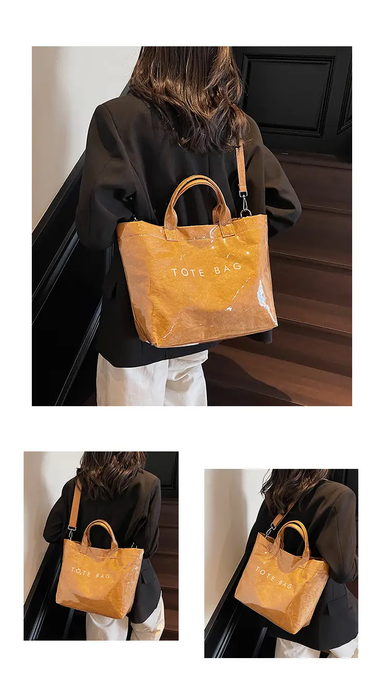 Large Capacity Kraft Paper Jelly Bag Waterproof Tote Bag — feature 9